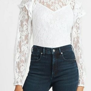Express Lace Ruffle Mock Neck Top XL